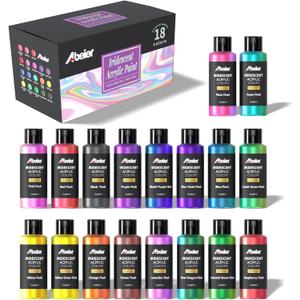 ABEIER Iridescent Acrylic Paint, Set of 18 Chameleon Colors, 2 oz/60ml Bottles, Color-shifting, Non-Toxic, High Viscosity, Blendable, Paints on Rocks Crafts Canvas Wood, Fabric, Ceramic & Stone