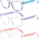 FANNYGO 3 Pack kids Blue Light Blocking Glasses for girls boys Computer Blue Light Blocking Glasses For Age 3-9 (Light blue + Light purple + Light Pink)