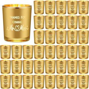 Hushee 48 Set Gold Wedding Candle Holders Bulk Mr Mrs Votive Candle Holders Thanks for Coming Glass Candle Holder Bulk Wedding Tealight Candle Jars for Wedding Party Bridal Shower Home Table Decor