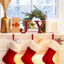 Christmas Table Decorations Indoor Xmas Wooden Joy Tabletop Merry Christmas Centerpieces for Tables Wood Sign Decor Tiered Tray Office Desk Shelf Outdoor Holiday Home Party Mantel Gift Winter Rustic