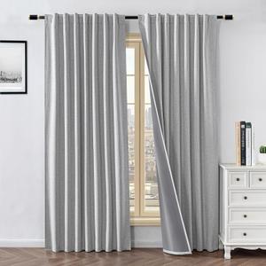 100% Blackout Curtains for Living Room, 96 Inch Curtains 2 Panel Set Light Blocking, Back Tab & Rod Pocket Thermal Insulated Drapes Bedroom Windows Home Decor(52W  96L inch, Greyish White)