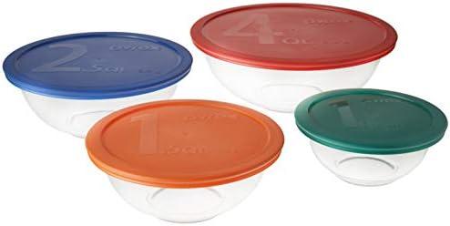 Pyrex Smart Essentials Mixing Bowl Set Including Locking Lids (Clear), 8 piece,5 quarts