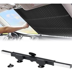 Retractable Windshield Sun Shade for Car, Large Sun Visor Protector Blocks 99% UV Rays to Keep Your Vehicle Cool, Auto Sunshade Fits Front Window of Various Models with Suction Cups 2021 New