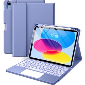Compatible for iPad 11th 10th Generation Case with Keyboard, Folio Cover with Pencil Holder, Multi-Touch Trackpad, 7 Color Backlit, Detachable Keyboard for iPad (A16) 11th/10th Gen (Blue)