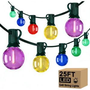 25Ft LED Christmas Outdoor String Lights, G40 Globe Lights with 27 0.6W Clear Multicolor Bulbs, Vintage Christmas Lights for Holiday Party Backyard Wedding Garden Patio Porch Decor, Green Wire