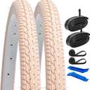 YUNSCM 2-PCS 26x1 3/8 (37-590) Road Bike Tires and 26x1 3/8" Schrader Valve Heavy Duty Bike Tubes with 2 Rim Strips Compatible with 26 x 1 3/8 26x1 3-8 Bike Bicycle Tires and Tubes