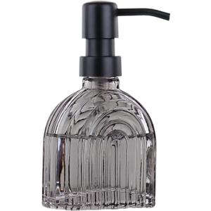 Glass Soap Dispenser for Kitchen and Bathroom Contertop Wash Hand Liquid, Dish Detergent, Farmhouse Style Shampoo Lotion Pump (1, Grey Glass with Black, 4" x 2"x 6-5/8")