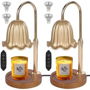 2Pack Electric Timer Candle Warmer Light,with Bracket Dimmable Candles Wax Glass Warmers Lamps for Jar Candles Burner No Flame Scented Melting Warming Lantern Adjustable Height(50W*4PCS)