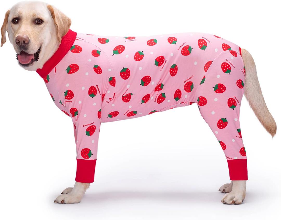 Dog Recovery Suit After Surgery Female Male, Medium Large Dog Neuter Shirt Cone Alternatives Prevent Licking Surgical Onesies (Strawberry, 2XL)