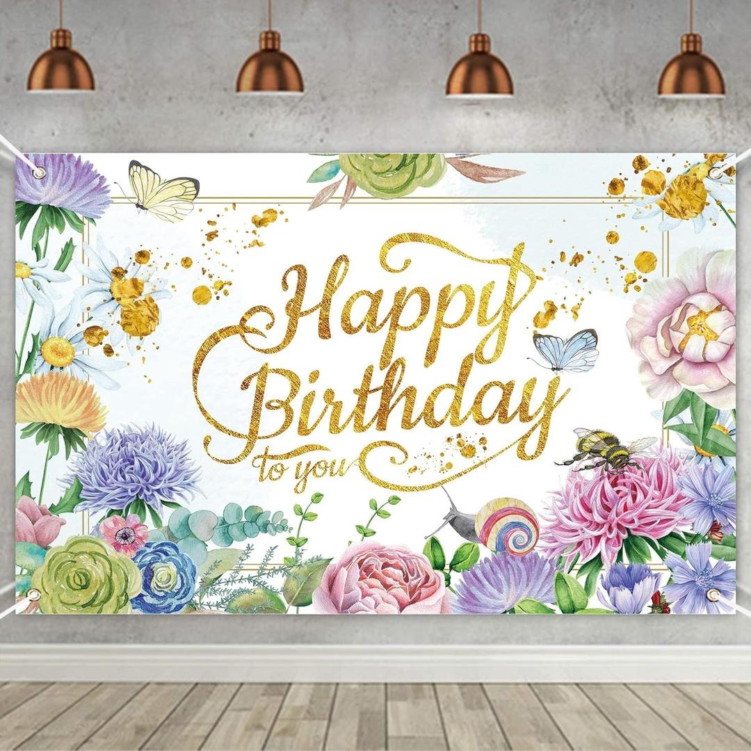 Flowers Birthday Party Backdrop Flower Bush Garden Birthday Photography Background for Women Happy Birthday Party Backdrop Banner for Women Birthday Proposal Party Decoration Supplies