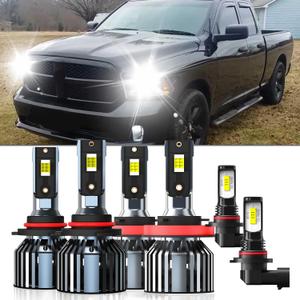 Lights Fit For Dodge Ram 2013-2018 Without Projector, 9005 High Beam H11 Low Beam 9145 Fog Light Bulbs, High Power 6500K White Light, Pack of 6 (Dodge Ram 2013-2018 Without Projector)