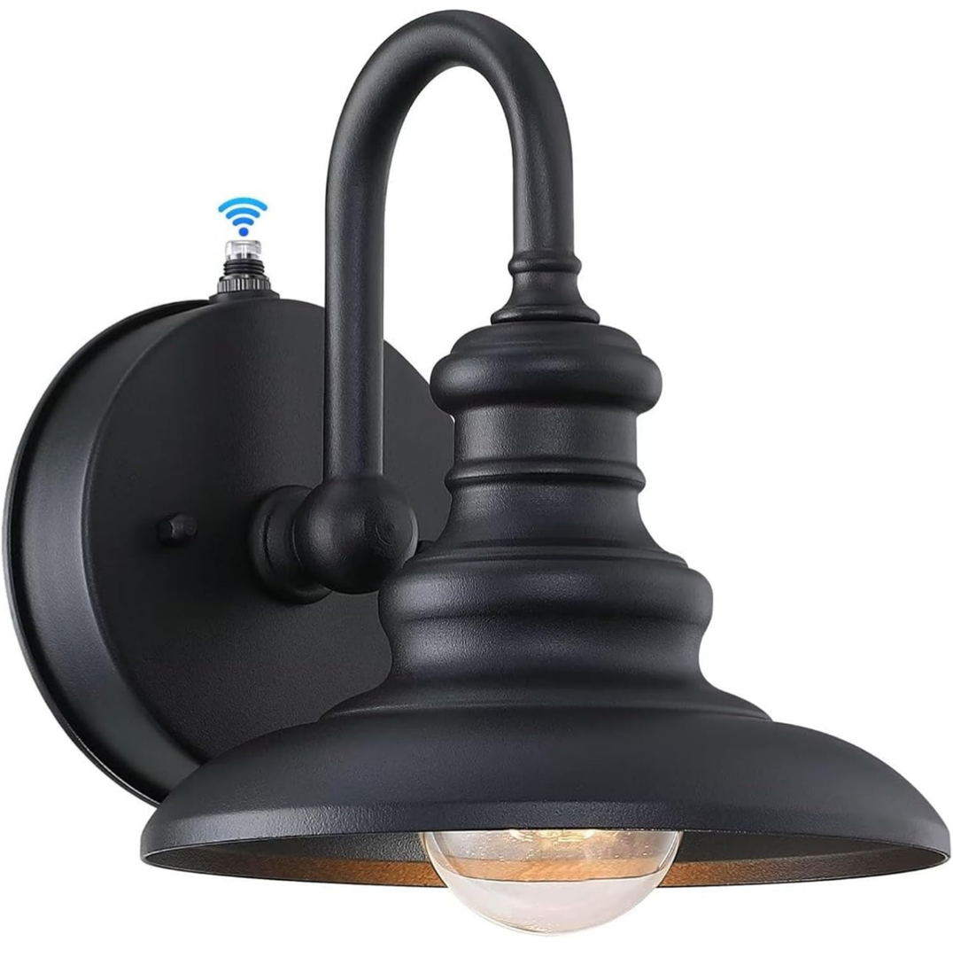 LONEDRUID Dusk to Dawn Sensor Outdoor Wall Sconce Black Exterior Gooseneck Barn Light Fixtures Waterproof Farmhouse Wall Mount Porch Lighting Anti-Rust Outside Lantern for House Garage Entryway