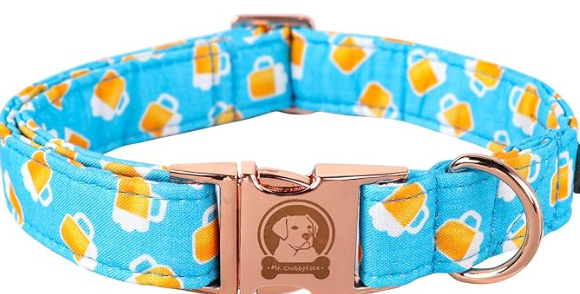 MR. CHUBBYFACE Spring Summer Dog Collar, Cute Blue Beer Dog Collar, Adjustable Durable Soft Natural Fabric Pet Collar for Small Medium Large Dogs (XS)