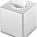 Y-in Hand Tissue Box Cover, Square Facial Tissue Holder Storage for Bathroom Vanity, Countertops, Dressers, Night Stand, Parlors and Offices - Silver
