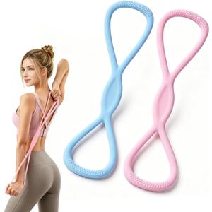 Figure 8 Resistance Band, 2PCS Figure 8 Resistance Bands for Women & Men, Non-Slip Handles Rubber Band for Arms, Back, Shoulder Stretch with Handles (Pink+Blue)