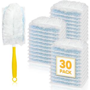 30 Pack Dusters Refills Compatible with Swiffer Duster Handle Models, 180 One Sided Duster Refills for Short and Extendable Handles, with 1 Pack Handle