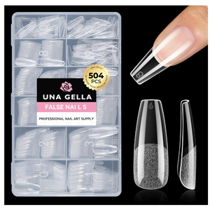 UNA GELLA Long Coffin Nail Tips, 504pcs PreShape Fake Nails Half Matte Full Cover Acrylic Gel Nail Tips Clear Long Coffin Press On Nails Home DIY Extension 12 Sizes Gelly Tips