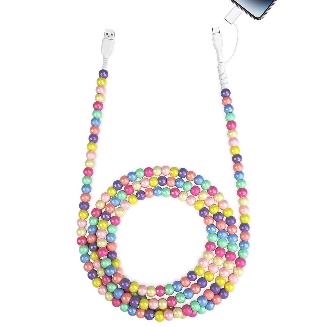 Aolcev USB C Cable for iPhone Charging Cord 2 in 1 Multi Cute Beaded USB to USB C Fast Charger Cord 6.6FT MFi Certified Type C Charging Cable for iPhone 17 16 15 14 Pro Max Galaxy S25 iPad Colored