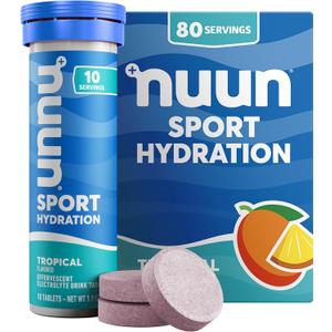 Nuun Sport Electrolyte Tablets with Magnesium, Calcium, Potassium, Chloride & Sodium, Gluten Free & Vegan, Tropical, 8 Pack (80 Servings Total), EXP 03