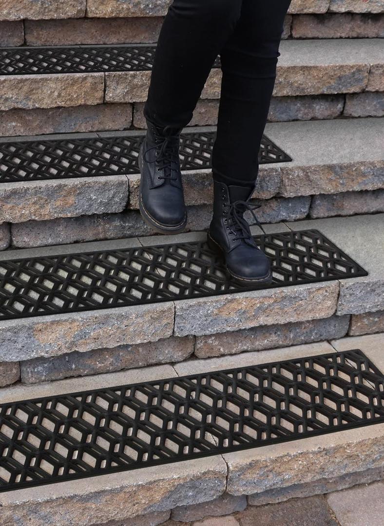 Rubber Stair Treads Non-Slip Outdoor 35x10 (5-Pack)  Hexagon Anti-Slip Step Mat (35" X 10")