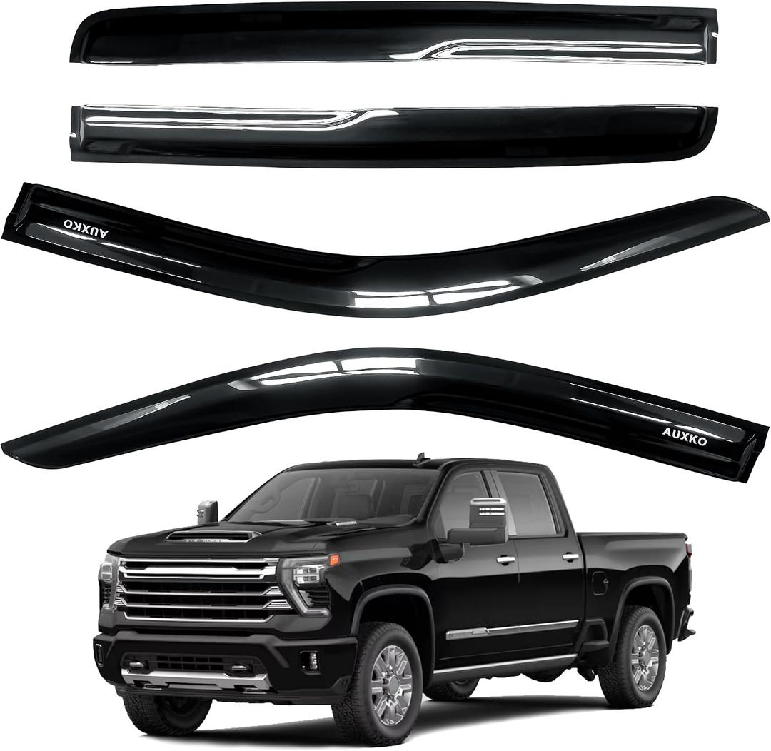 AUXKO Rain Guards for 2020-2026 Chevy Silverado & GMC Sierra 2500HD 3500HD Crew Cab, Window Vent Visor Accessory - Tape-On Rain Guard Window Visors,Side Window Wind Deflectors & Visors Smoke