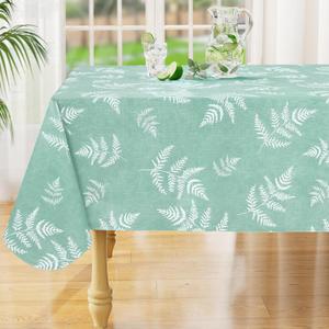 misaya Square Waterproof Vinyl Table Cloth, Wipeable Tablecloth with Flannel Backing, Plastic Table Cover for Dinner, Picnic, Indoor and Outdoor (Light Green Leaves, 54" x 54")