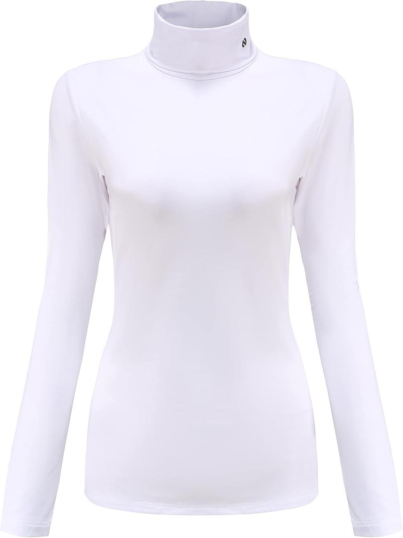 2 x SSLR-Thermal-Shirts for-Women-Turtleneck Long Sleeve Tops Fleece Lined Winter Slim Fitted Mock Neck Base Layer