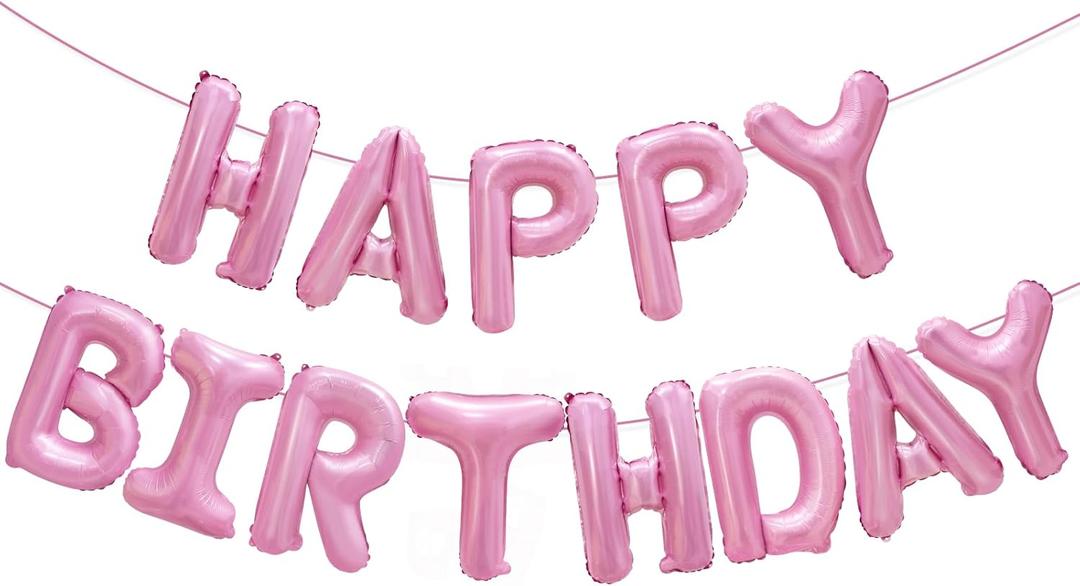 Pink Happy Birthday Balloon Banner Decorations 16 inch for Women Girls Party Pink Happy Birthday Balloon Banner Decorations 16 inch for Women Girls Party