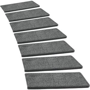 PURE ERA Bullnose Carpet Stair Treads Set Tape Free Non-Slip Indoor Stair Protectors Pet Friendly Rugs Covers Soft Skid Resistant Washable Reusable 9.5" x 30"(14 Pieces,Dark Gray)
