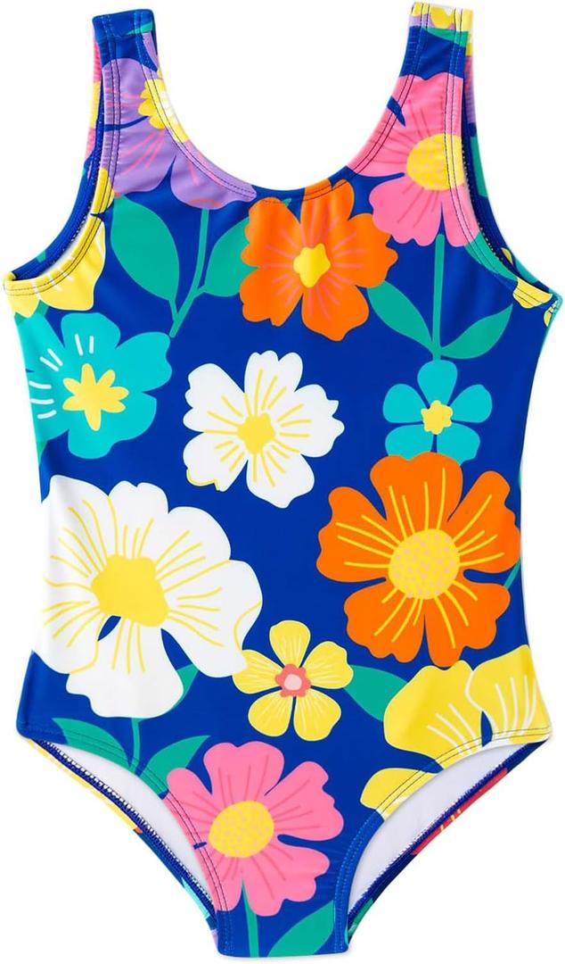 Girls One Piece Swimsuits Toddler Bathing Suit Little Kids Cute Swimwear Quick Dry Striped Ruffle Floral Size 2-10T (2-3T, Navy Blue Flower)