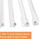 1 Pair 10 Inch Drawer Slides, White Coated Steel Drawer Track, Removable Bottom Mount Drawer Rails with Smooth Sliding Nylon Wheels