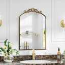 Antique Arched Wall Mirror, 22"x30" Vintage Gold Bathroom Mirror - Baroque Metal Frame Brass Mirror for Living Room, Bathroom, Fireplace, Entryway, Bronze