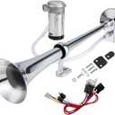 AOLIHAN Loud Train Horn Kit for Truck, Super Loud 150DB 12V Car Horn, 18 Inches Chrome Zinc Single Trumpet Air Horn with Compressor for Car Truck Train Boat (silver single tube horn with wire, 12v)