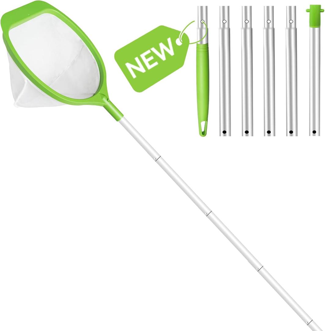 Pool Skimmer Net with 6-Section Reinforced Aluminum Pole, Deep Ultra Fine Mesh Leaf Skimmer Rake for Fast Debris Removal, 56.3" Adjustable Length for Cleaning Swimming Pools, Spas, Tubs & Ponds