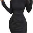 Acelitt Fall Off The Shoulder Dresses for Women 2025 Long Sleeve Ruched Bodycon Cocktail Party Mini Dress XXL