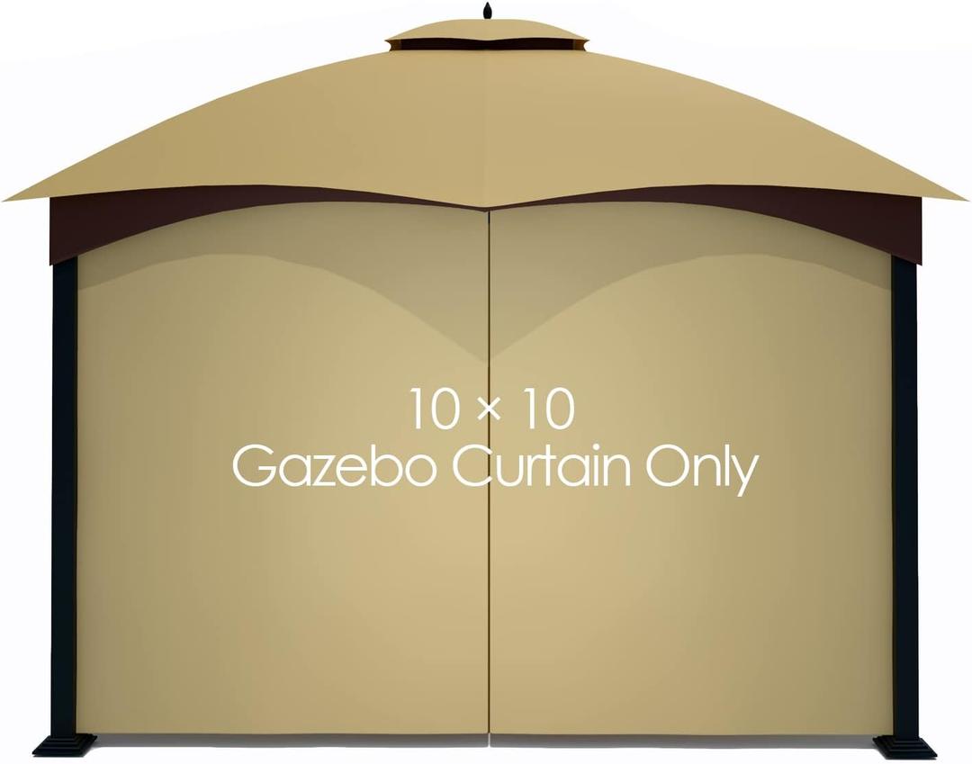 Tanxianzhe Gazebo Replacement Privacy Curtain with Zipper Outdoor Universal Privacy Panel Sidewall for 10' x 10' Gazebo (Khaki)