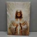 2D No Texture Jesus Canvas Wall Art with Holding Cross, Cross Paint Stripe Painting Poster, Christian Wall Decor, Jesus Picture for Wall Living Room Church Bedroom Home Decoration 12*18 in (Stretched Canvas on A Wooden Frame)