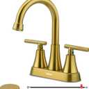 4 inch Brushed Gold Bathroom Sink Faucet with Pop-up Drain and 2 Supply Hoses, Stainless Steel Lead-Free 2-Handle Centerset Faucet for Bathroom Sink Vanity RV