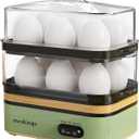 Evoloop Rapid Egg Cooker Electric 12 Eggs Capacity, Soft, Medium, Hard Boiled, Poached, Omelet Maker Egg Poacher & Vegetable Steamer, BPA Free TrayGreen