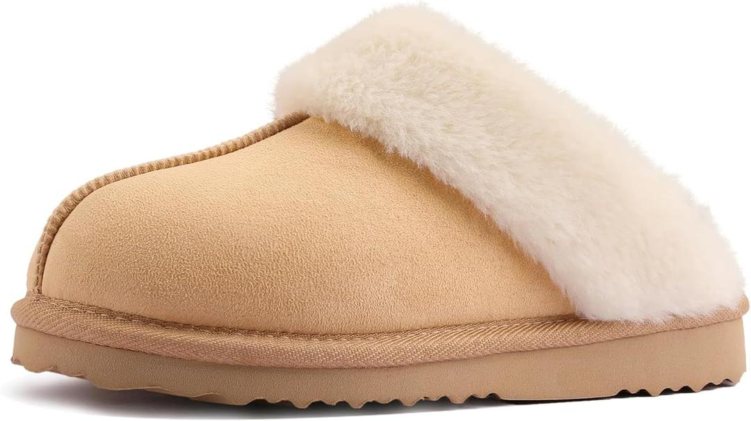 Women's Fuzzy Slippers, Warm and Cozy Slip On Fluffy Winter House Shoes for Women, Comfy Faux Suede Ladies House Slippers Indoor and Outdoor with Memory Foam (8)