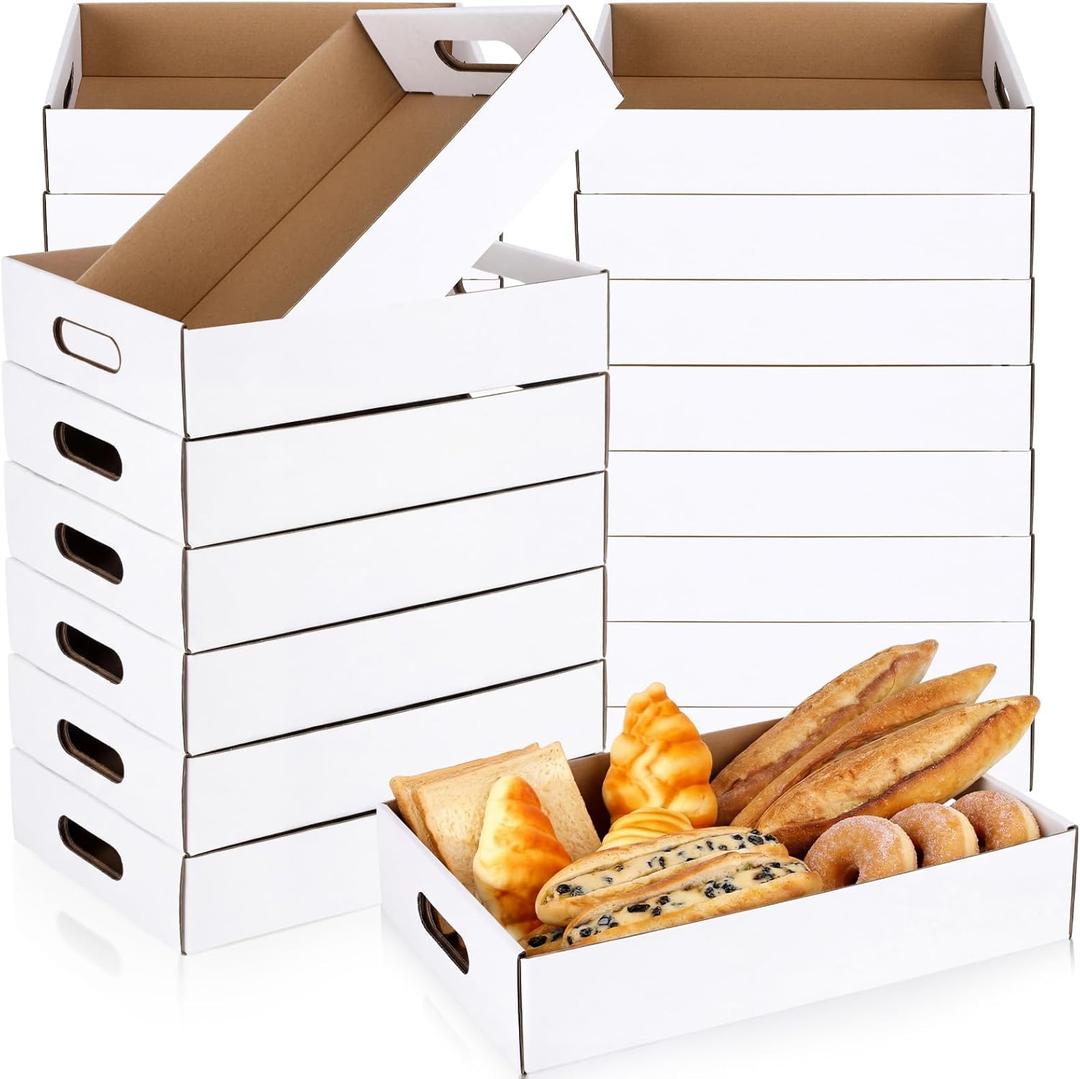 50 Pack Cardboard Trays for Food with Handles 13" x 9" x 3" Sturdy Disposable Cookie Serving Trays Bulk for Party Platters, Crafts, Fast Food, Take Out Container(White)