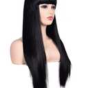 Morvally Women's 26" Long Straight Black Synthetic Resistant Hair Wigs with Bangs Natural Looking Wig for Women Halloween Cosplay