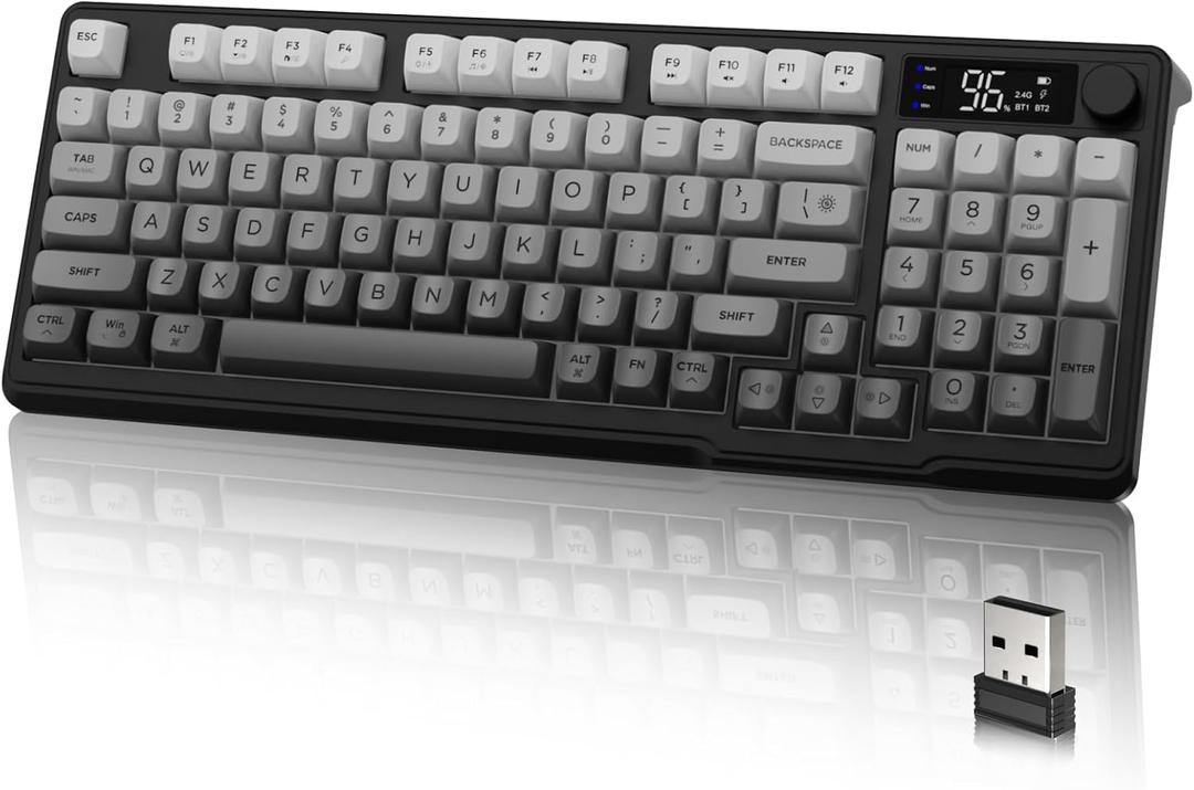 LexonElec M96 Wireless Keyboard, Low Profile Quiet Typing Membrane Gaming Keyboard with Smart Display & Knob, RGB Backlit, USB C Rechargeable, 94 Keys PBT Keycap for Windows PC,Mac,Linux-Moonlit Night