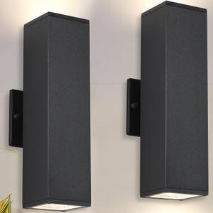 ZSMAIKU Outdoor Light Fixture,Black Outdoor Porch Light, Up And Down Modern Exterior Wall Light for for Front Door, Patio, Garage Include 4 * 7W Warm White LED Bulbs, Waterproof, Aluminum, 2 Packs (14 IN-2pcs)