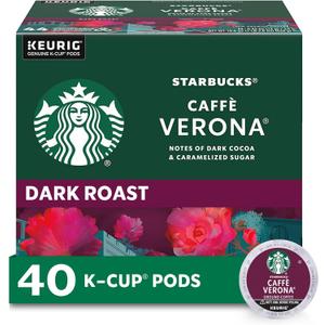 Starbucks K-Cup Coffee Pods, Dark Roast, Caff Verona for Keurig Brewers, 100% Arabica, 1 Box (40 Pods)