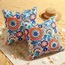 Coastal Blue Flower Decorative Spring Outdoor Throw Pillow Covers Waterproof 18x18 Set of 2, Colorful Floral & Leaf Nautical Accent Pillows for Porch and Patio Furniture, Summer Beach Decor Pillows