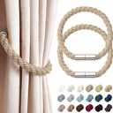 NICEEC 2 Pack Magnetic Curtain Tiebacks Modern Simple Style Drape Tie Backs Convenient Decorative Weave Rope Curtain Holdbacks for Thin or Thick Home & Office Window Draperies (Khaki)