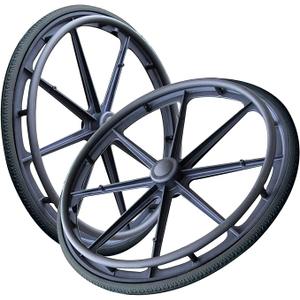 Wheelchair Wheels Assembly (Pair), 24 Inch Rear Wheel 24x1 3/8 Black Solid Tires, Wheel Replacement for Manual Wheelchairs, 12mm Bearings, Nylon Rim