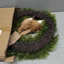 22" Spring Easter Wreath for Front Door - Easter Bunny Wreath - Artificial Green Boxwood Wreath with Burlap Bow & Sisal Bunnies - Spring Easter Holiday Decor for Home Door, Porch, Wall,Window