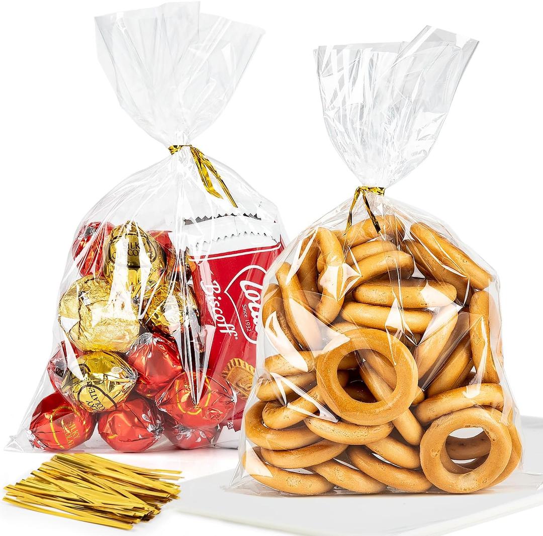 CUDICY 120pcs Cellophane Bags 6X10 Treat Bags with Ties Candy Clear Gift for Packaging Goodie Cookie Party Favor Gift Giving Cellophane Wrap Halloween Christmas